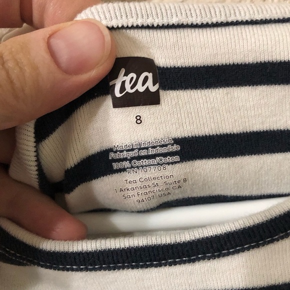 Tea Collection Girls Navy Striped and Yellow Floral Tiered Cotton Dress - Size 8 - Picture 4 of 8